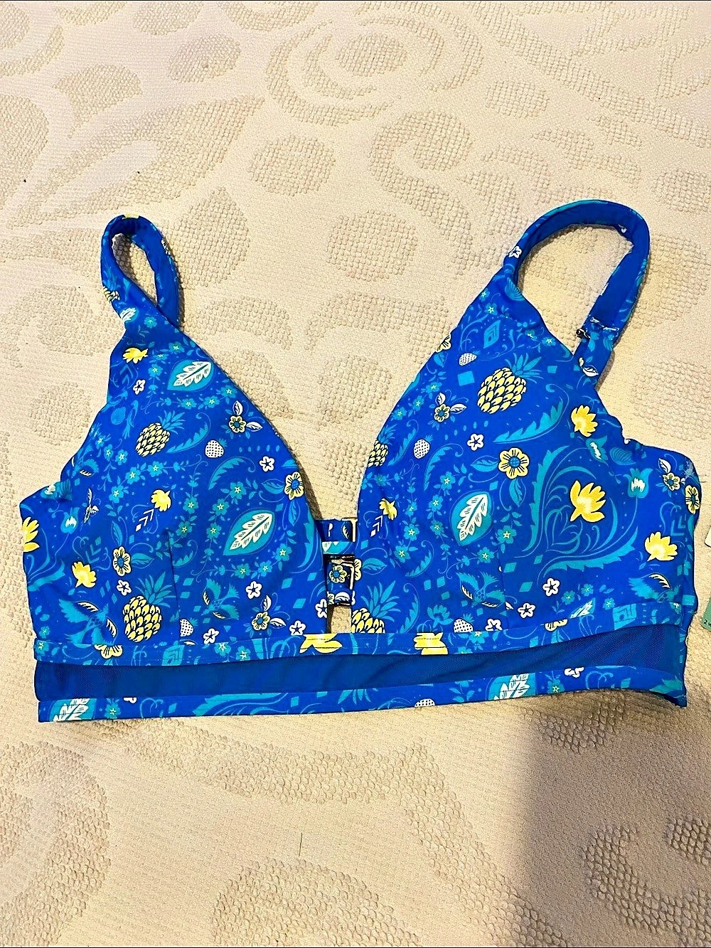 Sunsets Pineapple Grove Danica Top Floral Bikini Top in Blue & Yellow 36D/38C NW